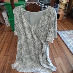 Time and Tru Gray Snake Print Wrap Blouse